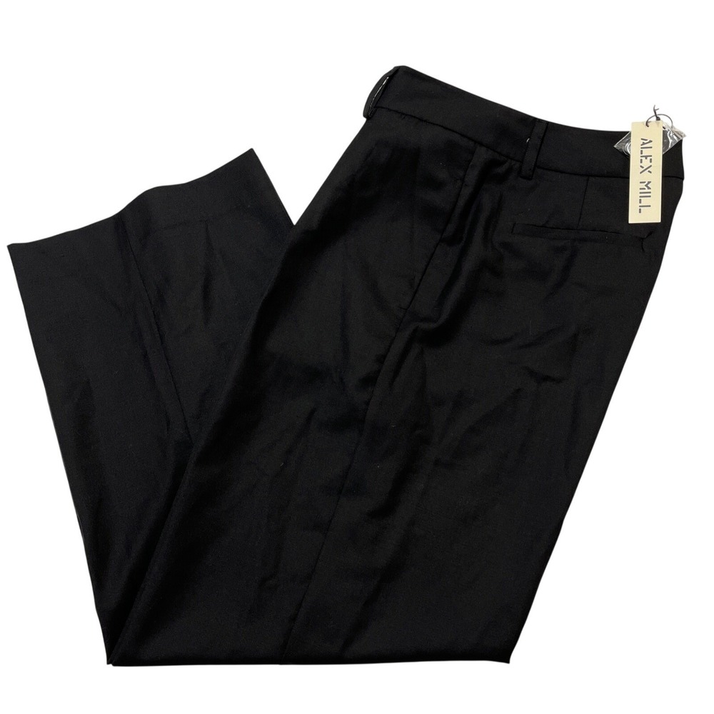 Alex Mills Pants Mila Trousers Black Wool Blend Size 10 Wide Leg Office Career